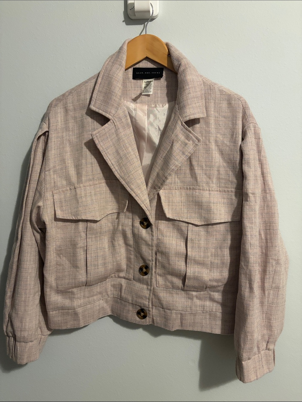 Know One Cares Blush Plaid Cropped Tailored Blazer